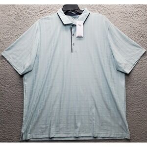 PUMA Golf Performance Polo Shirt Men XXL Green Matter Check Stretch Slit Popover